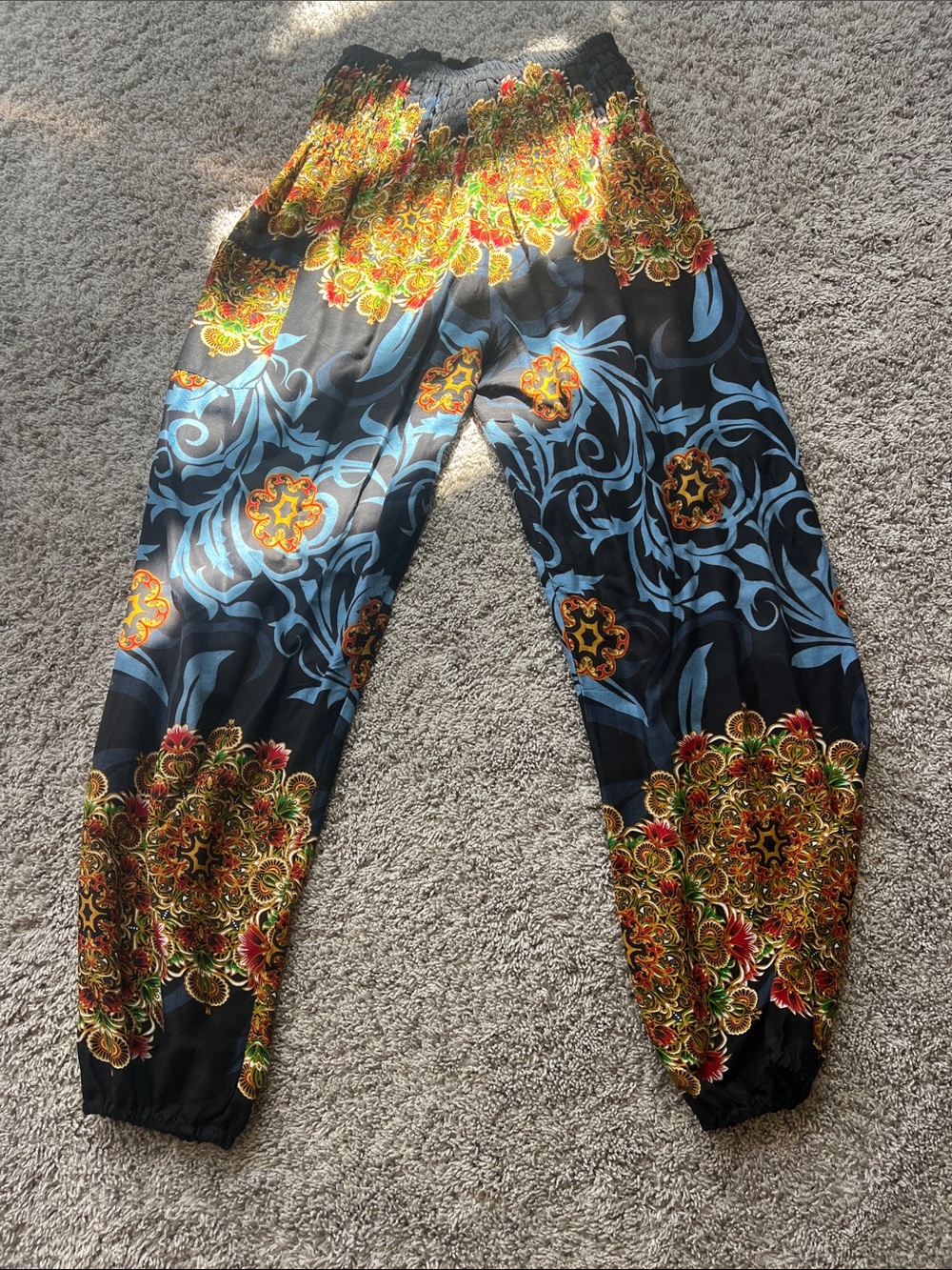 Black Floral Print Harem Pants - Multicolor